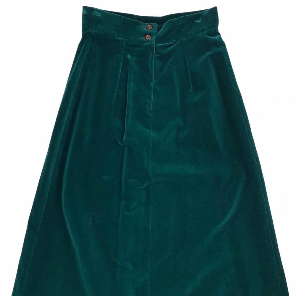 Vintage Italian Made Heavy Weight Green Velvet Skirt Custom Hand Painted Leaves